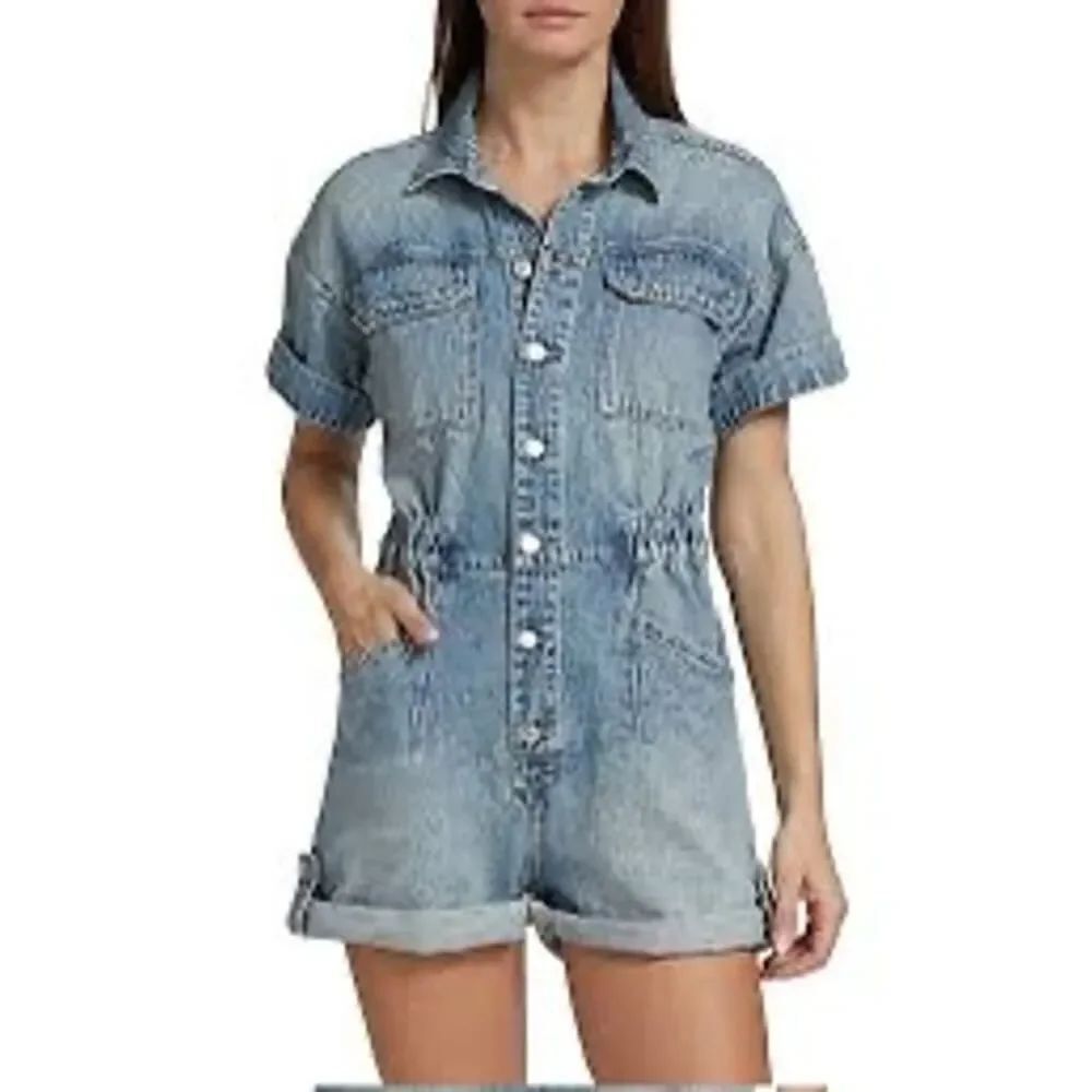 Free People We The Free Marci Cuffed Denim Romper, size M, NWT